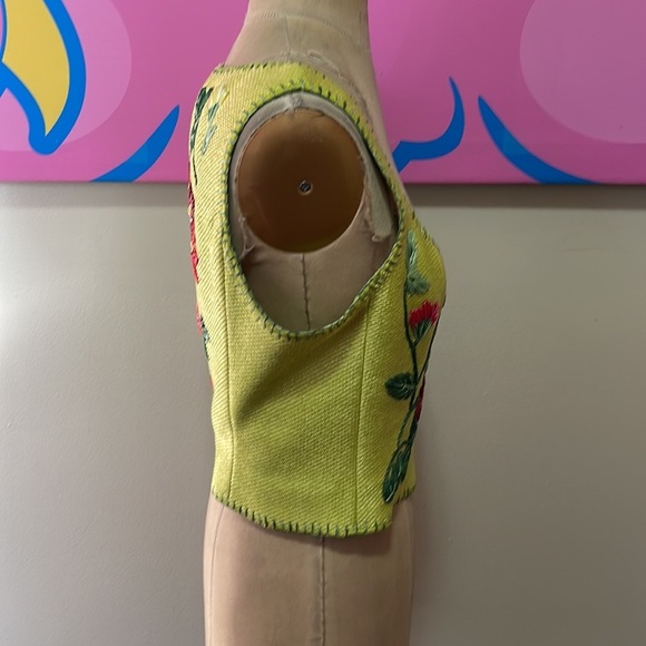 Moschino Green Jute Embroidered Flower Vest Bustier - Picture 6 of 13